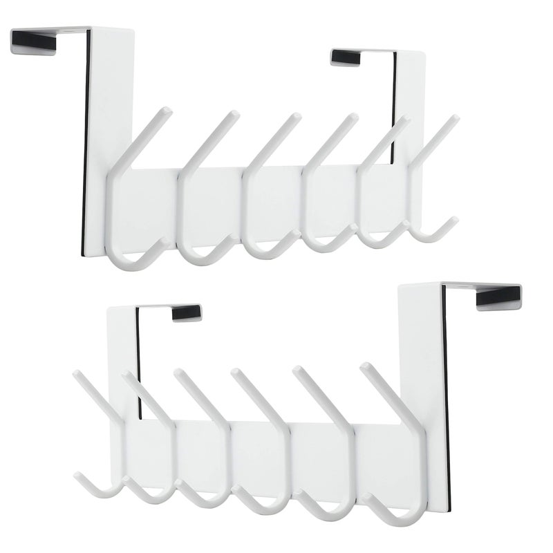 Dseap Over The Door Hook Hanger - 6 Hooks Over Door Coat Rack for Hanging Clothes Hat Towel,White, 2 Packs - Image 1